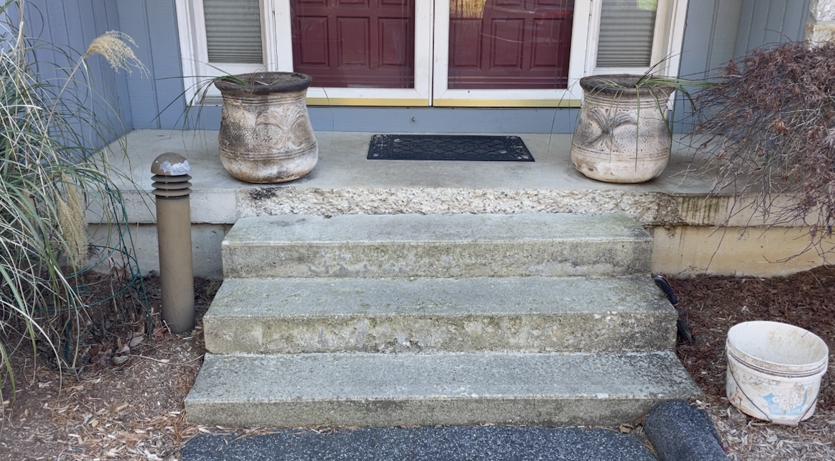 Before masonry pool setting with older surrounding conditions before finished stonework improvements